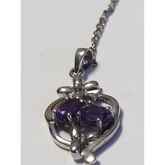 Women's 17" Sterling Silver Necklace & Pendant Purple Amethyst NEW - Picture 8 of 13